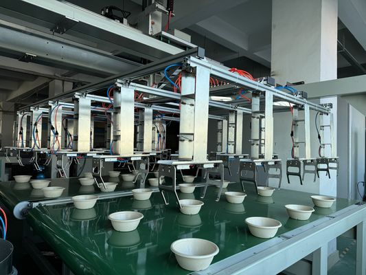 Tam otomatik kaplama hattı 24 istasyon pulp kalıplı ürün için spin kaplama makinesi