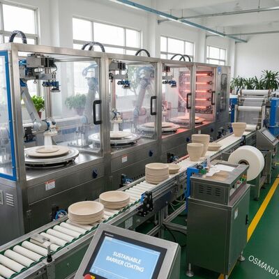 Su geçirmez bariyerli biyolojik ayrıştırılabilir ambalaj üretimi için sürdürülebilir pulp masa odası kaplama hattı