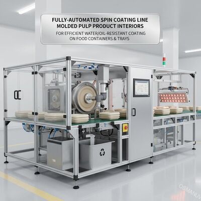Kalıplı Pulp Ürünleri İçinde Tam Otomatik Dönüş Kaplama Liniyası. Yiyecek Kapları ve Tepsilerinde Verimli Su / Yağa Dirençli Kaplama için