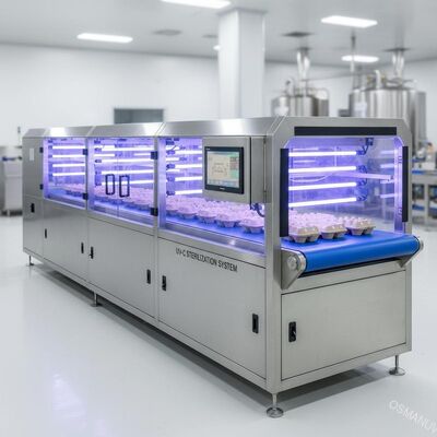 Gıda derecesi pulpa kalıplandırılmış ambalajlar için yüksek hızlı UV ışık sterilizasyon tüneli - taşıyıcı içi sistem