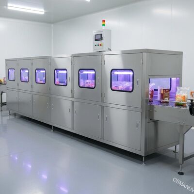Gıda ambalajı ve toplu ürünler için Endüstriyel UV Sterilizasyon Tüneli - Taşıyıcılı İnline Sistem