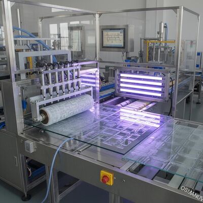 UV Kaplama Üretim Hatı Cam Akrilik Yaprak İçin UV Yapıştırıcıyla UV Reboşluk