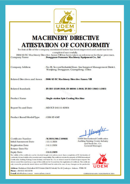 Çin Dongguan Osmanuv Machinery Equipment Co., Ltd Sertifikalar